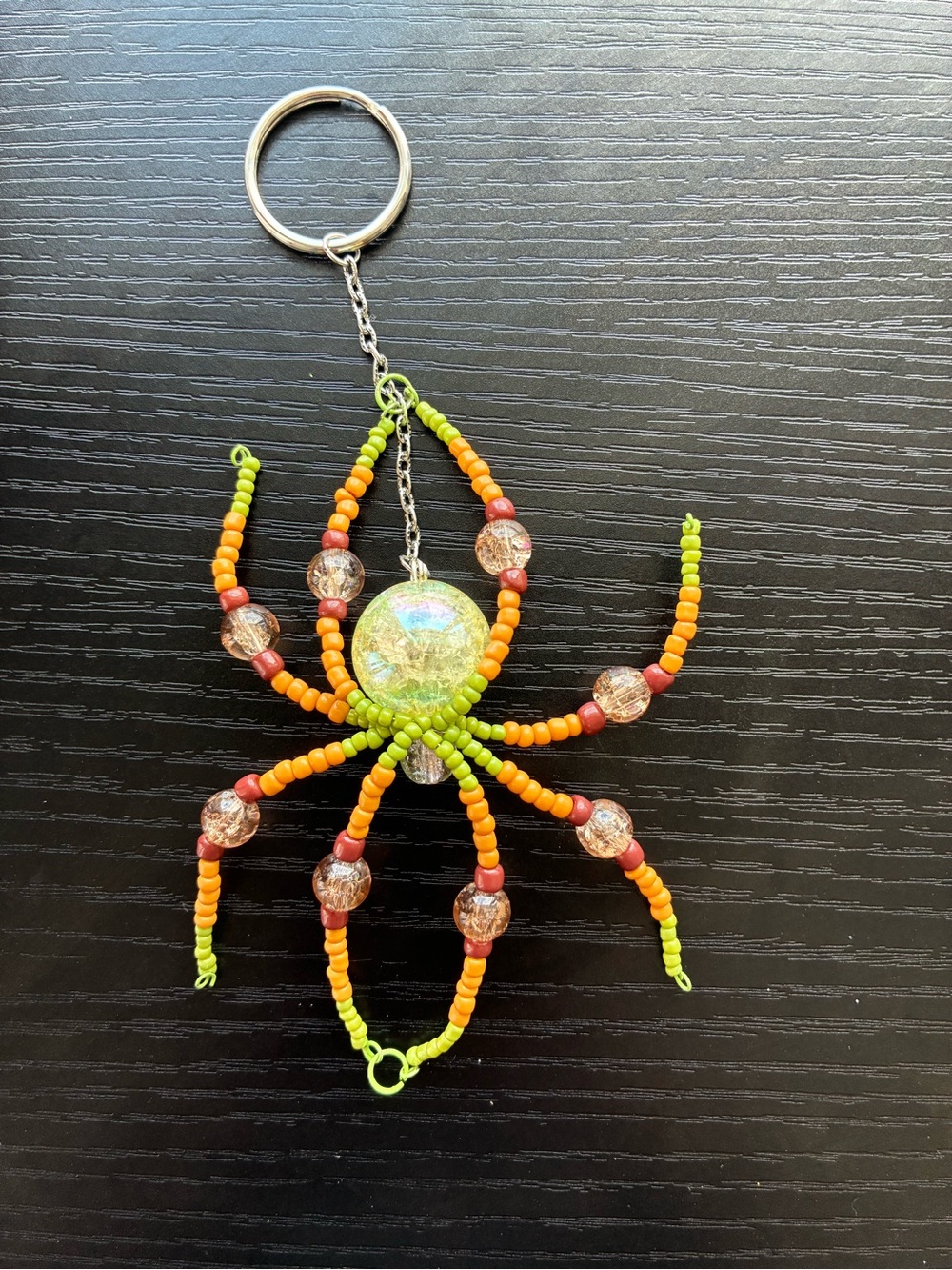 Handmade Keychain with Green and Brown Beads